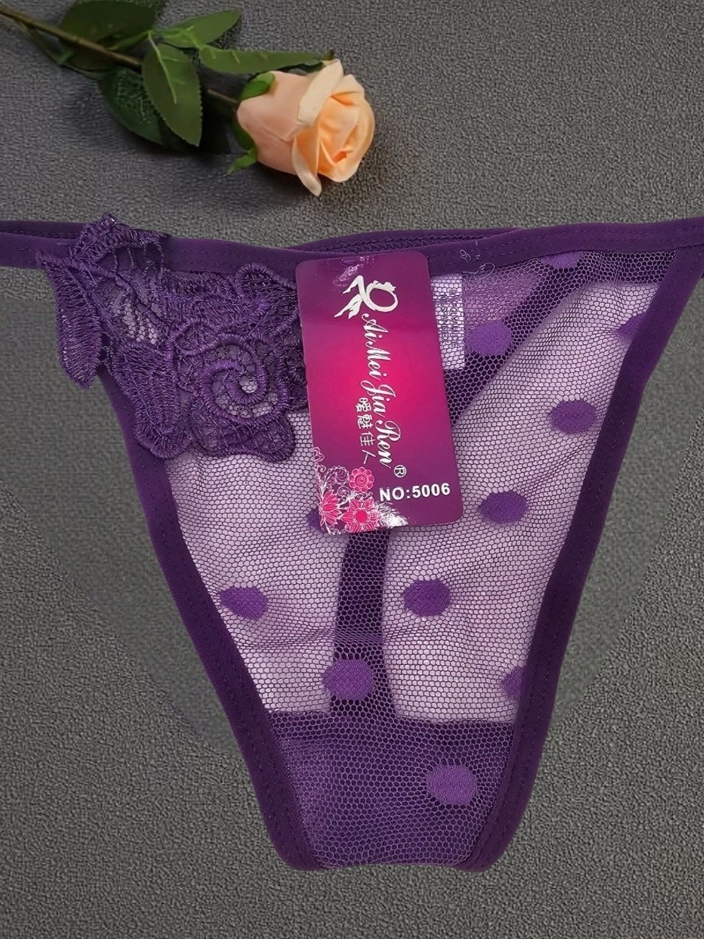 Purple Sheer Lace Polka Dot Thong NWT